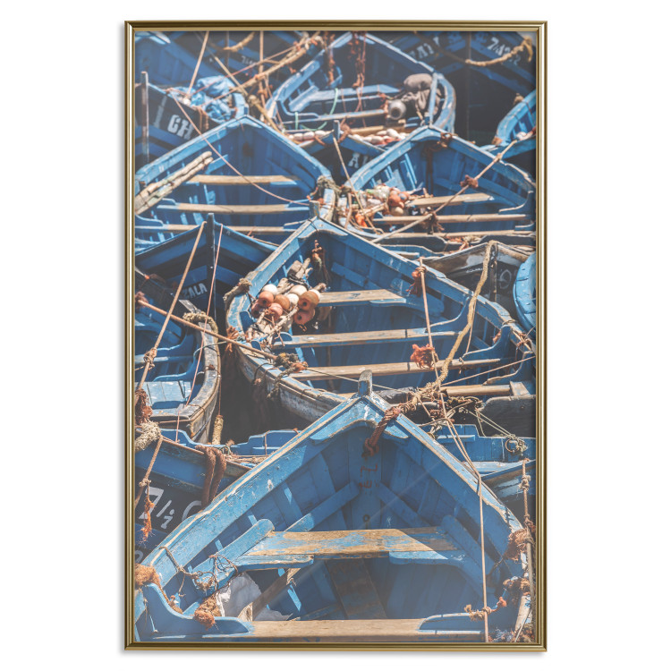 Wall Poster Blue Fleet - maritime composition of blue small boats in Morocco 134754 additionalImage 21