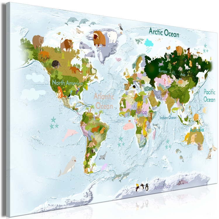 Canvas Print Map of fauna - animal drawings locally occurring on continents 134954 additionalImage 2
