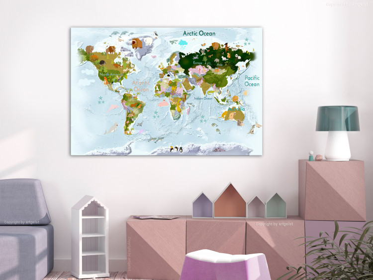 Canvas Print Map of fauna - animal drawings locally occurring on continents 134954 additionalImage 3