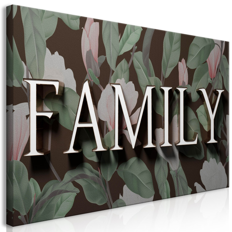 Canvas Print Family inscription with 3D effect - English text on floral background 135554 additionalImage 2