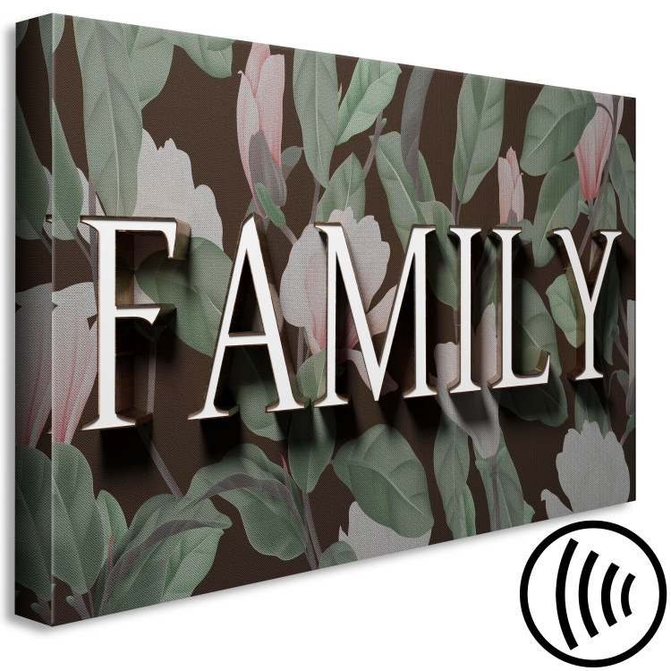Canvas Print Family inscription with 3D effect - English text on floral background 135554 additionalImage 6