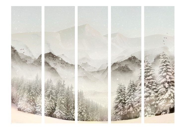 Room Separator Snowy Valley II (5-piece) - Winter landscape of mountains and trees 138354 additionalImage 3
