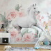 Wall Mural White horse between roses - a theme maintained in white and pink 138654 additionalThumb 4