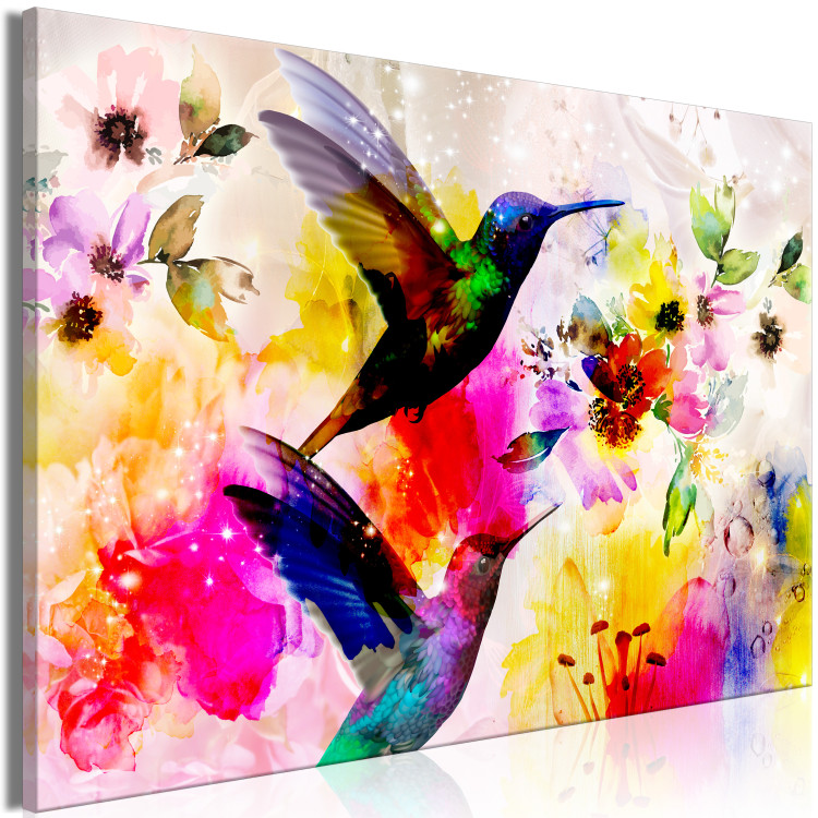 Canvas Art Print Hummingbirds in Paradise Garden (1-piece) - colorful birds and flowers 144354 additionalImage 2