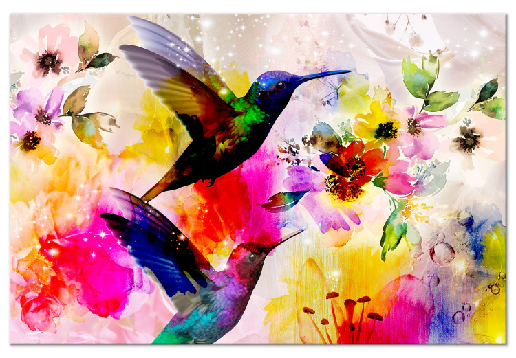 Canvas Art Print Hummingbirds in Paradise Garden (1-piece) - colorful birds and flowers 144354