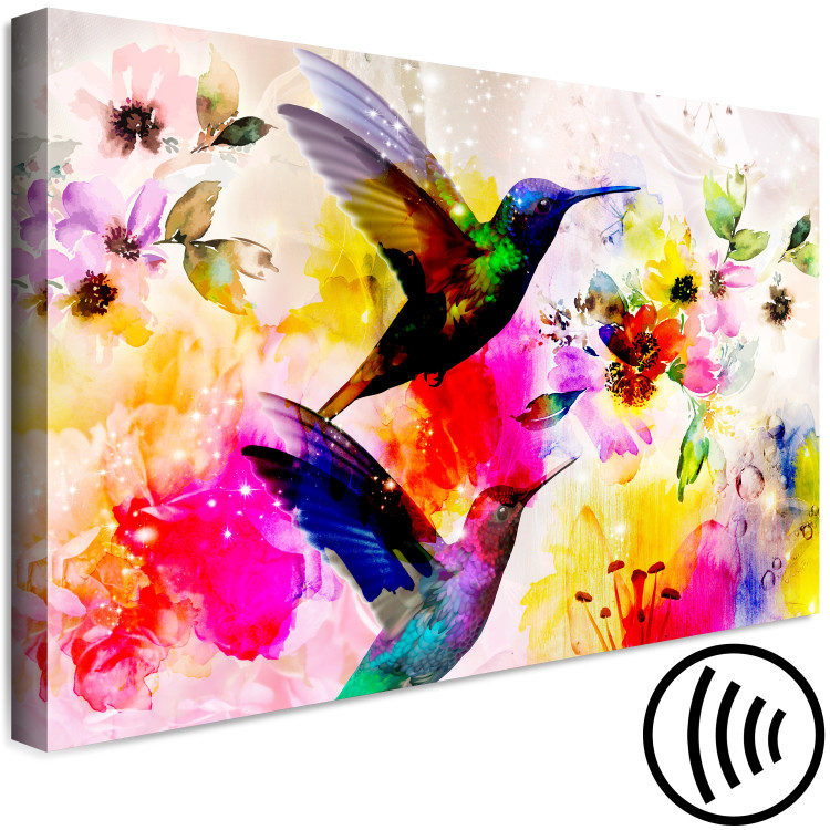 Canvas Art Print Hummingbirds in Paradise Garden (1-piece) - colorful birds and flowers 144354 additionalImage 6