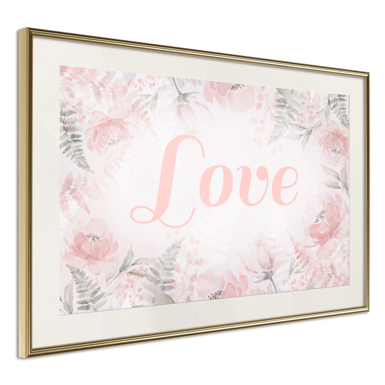 Wall Poster Love - Romantic Inscription on a Rose Background Among Plants and Leaves 144754 additionalImage 9