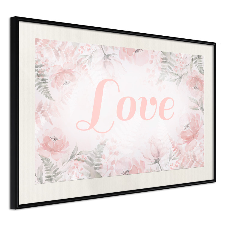 Wall Poster Love - Romantic Inscription on a Rose Background Among Plants and Leaves 144754 additionalImage 15
