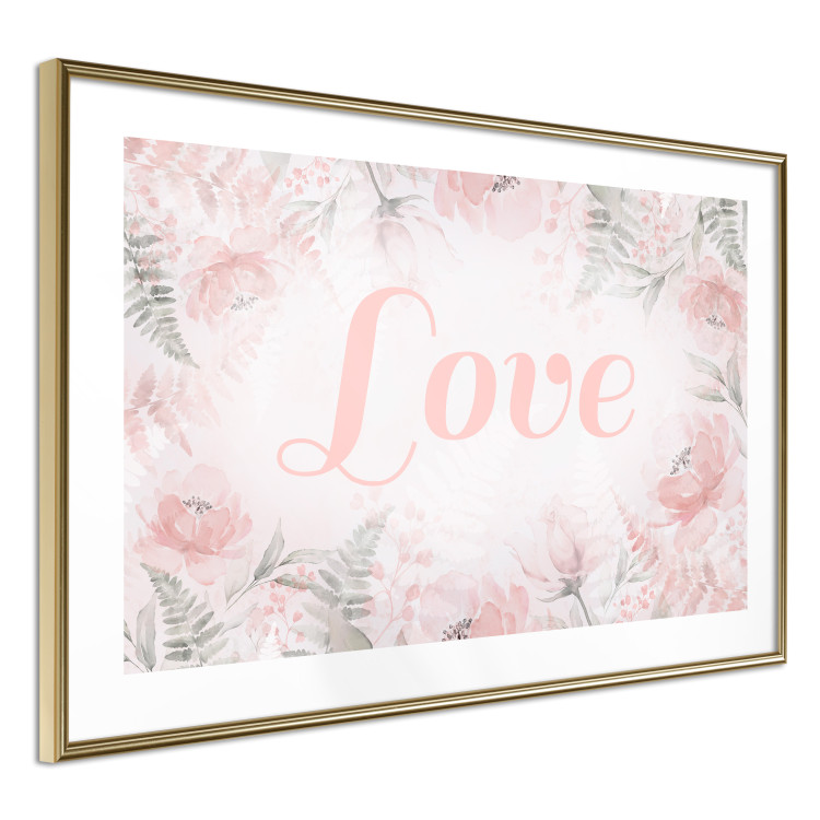 Wall Poster Love - Romantic Inscription on a Rose Background Among Plants and Leaves 144754 additionalImage 8