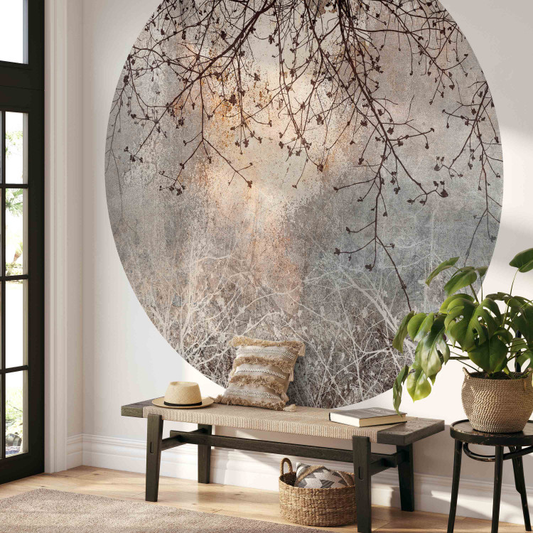 Round wallpaper Blooming Glow - Brown Composition With Twigs on a Grayish Background 151454 additionalImage 3