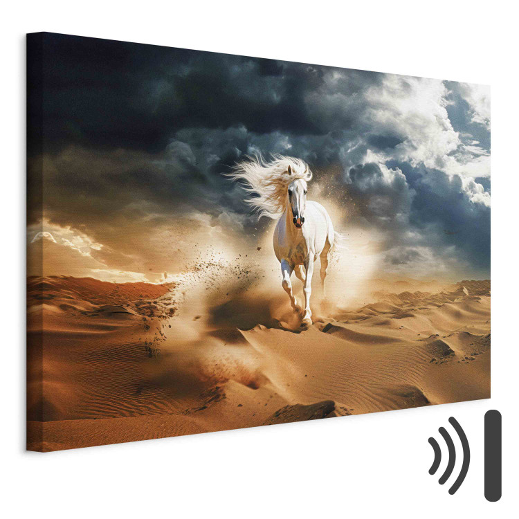 Canvas Art Print White Horse - A Wild Animal Galloping Through the Arabian Desert 151554 additionalImage 8