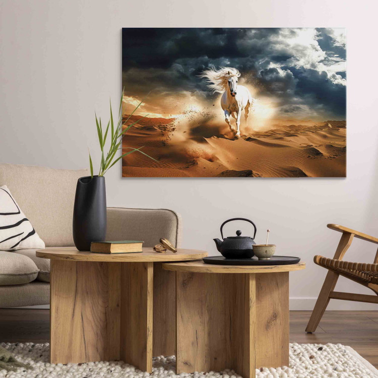 Canvas Art Print White Horse - A Wild Animal Galloping Through the Arabian Desert 151554 additionalImage 9
