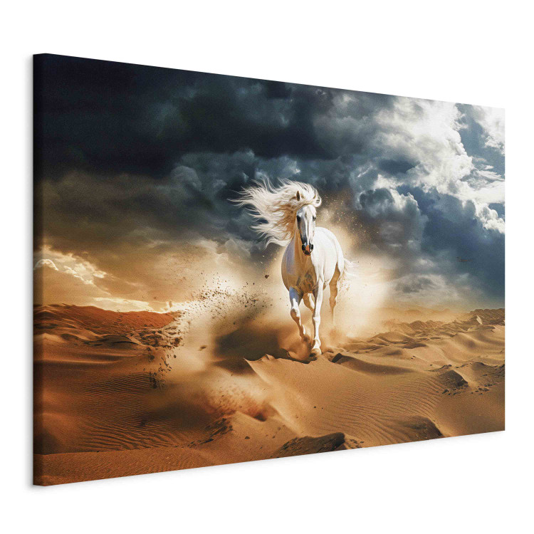 Canvas Art Print White Horse - A Wild Animal Galloping Through the Arabian Desert 151554 additionalImage 2