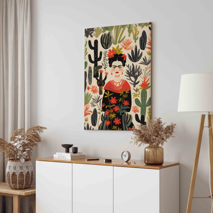 Canvas Art Print Frida Kahlo - Portrait of the Artist Amid Desert Flora Full of Cacti 152254 additionalImage 4