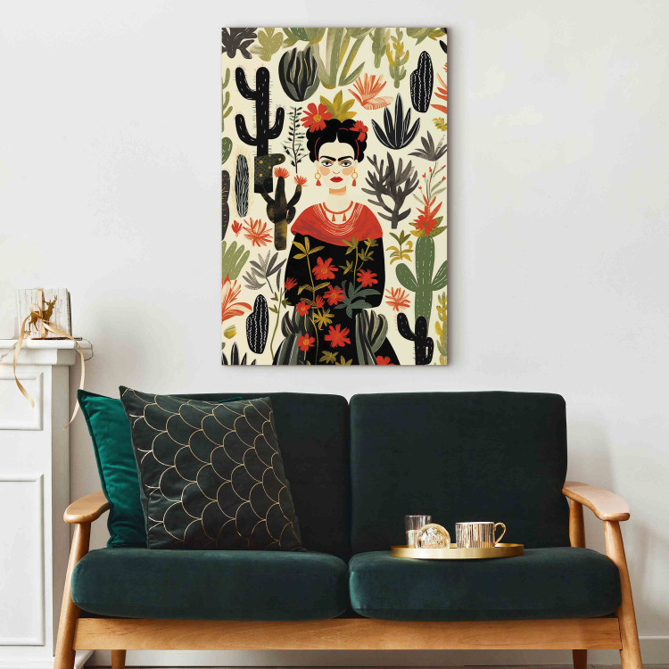 Canvas Art Print Frida Kahlo - Portrait of the Artist Amid Desert Flora Full of Cacti 152254 additionalImage 9