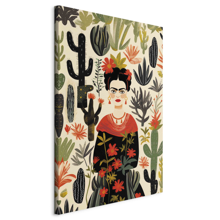 Canvas Art Print Frida Kahlo - Portrait of the Artist Amid Desert Flora Full of Cacti 152254 additionalImage 2