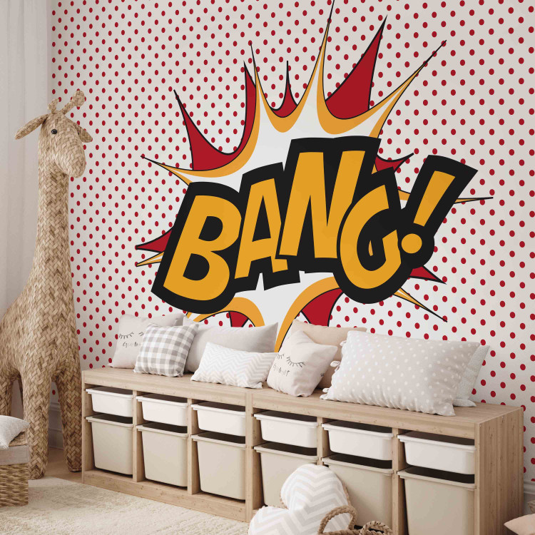 Wall Mural BANG! - modern motif with yellow text on a background of red dots 88954 additionalImage 6