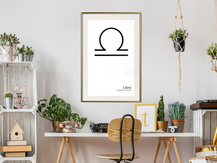 Poster Libra - simple black and white composition with zodiac sign and text 117064 additionalImage 21