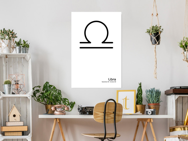 Poster Libra - simple black and white composition with zodiac sign and text 117064 additionalImage 23