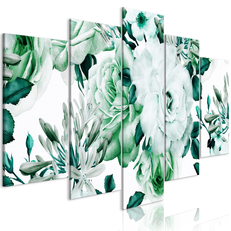 Canvas Art Print Green roses - a delicate plant pentaptych in shades of green 118364 additionalImage 2