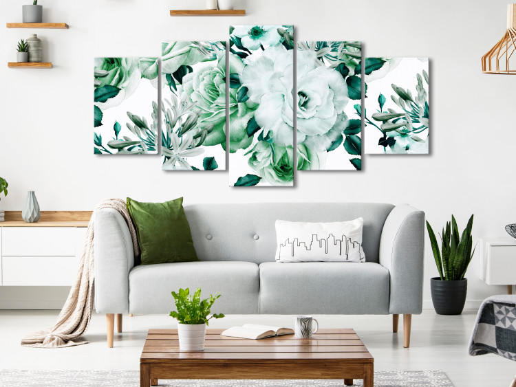 Canvas Art Print Green roses - a delicate plant pentaptych in shades of green 118364 additionalImage 3
