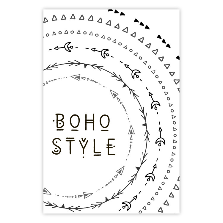 Wall Poster Boho Style - black English text with various patterns 123364