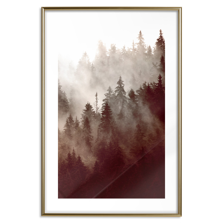 Poster Brown Forest - landscape of forest against trees in fog in sepia motif 123864 additionalImage 16
