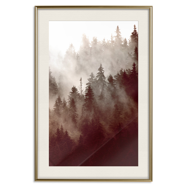 Poster Brown Forest - landscape of forest against trees in fog in sepia motif 123864 additionalImage 19