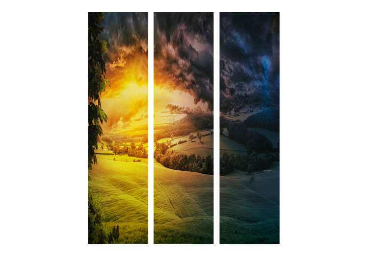 Folding Screen Twilight Over the Valley (3-piece) - fields and meadows against the backdrop of sunny mountains 124064 additionalImage 3