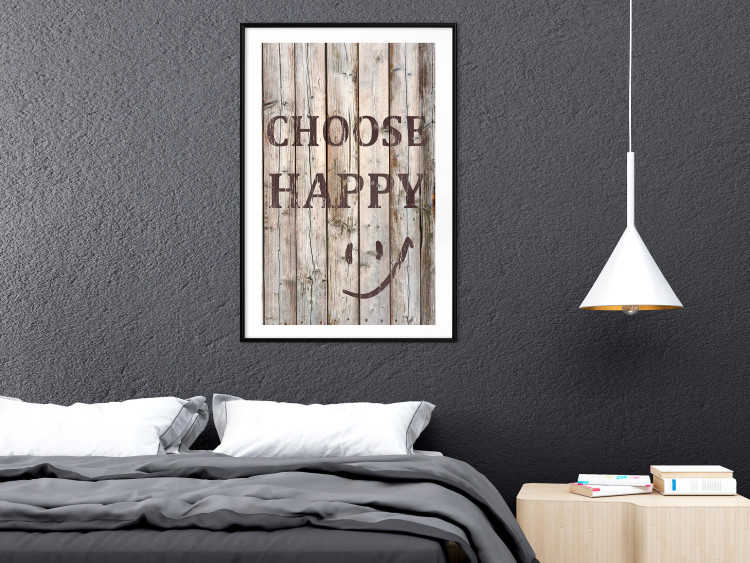 Wall Poster Choose Happy - black English text on a background of wooden planks 125864 additionalImage 4