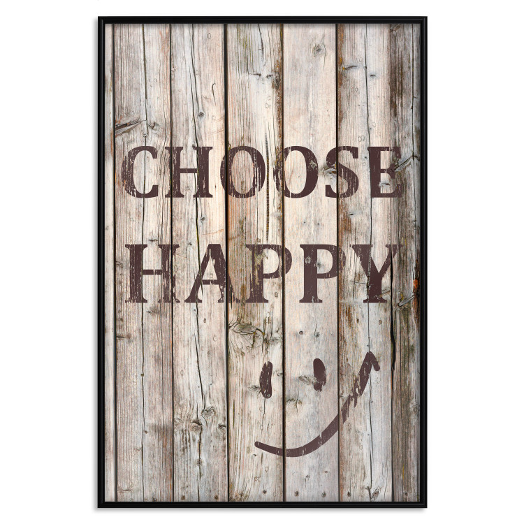 Wall Poster Choose Happy - black English text on a background of wooden planks 125864 additionalImage 18