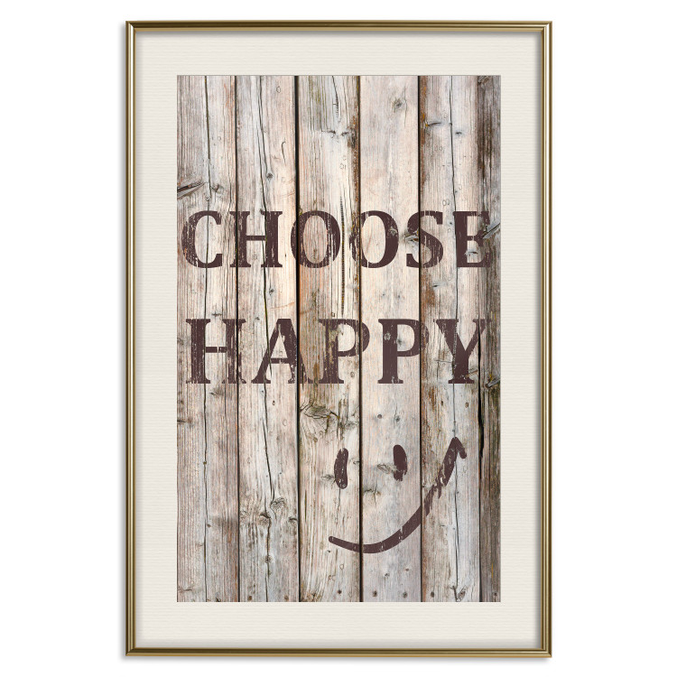 Wall Poster Choose Happy - black English text on a background of wooden planks 125864 additionalImage 19