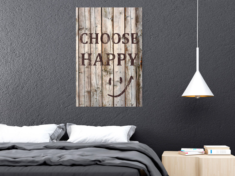 Wall Poster Choose Happy - black English text on a background of wooden planks 125864 additionalImage 23