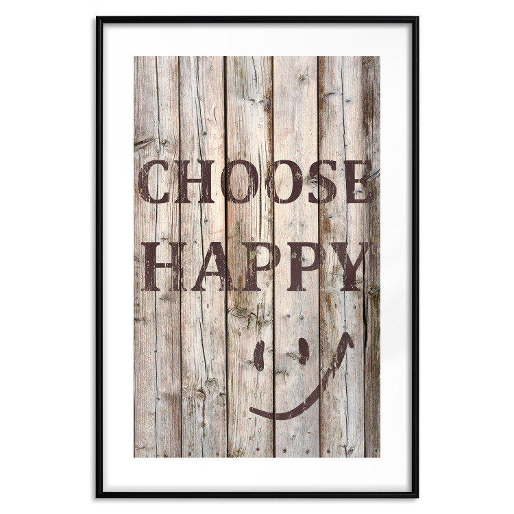 Wall Poster Choose Happy - black English text on a background of wooden planks 125864 additionalImage 17
