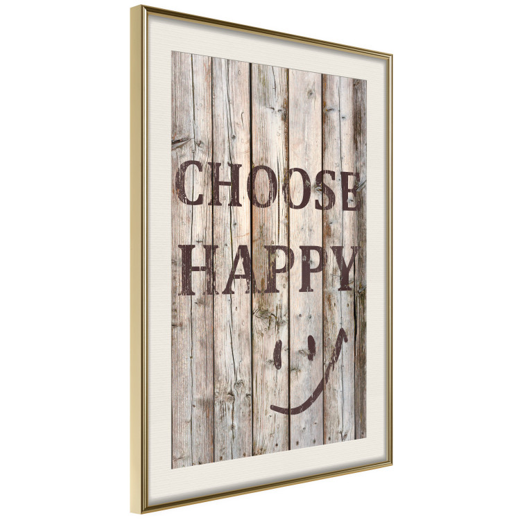 Wall Poster Choose Happy - black English text on a background of wooden planks 125864 additionalImage 2