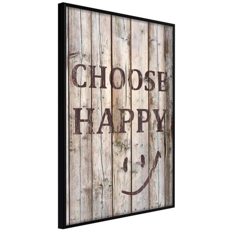 Wall Poster Choose Happy - black English text on a background of wooden planks 125864 additionalImage 12