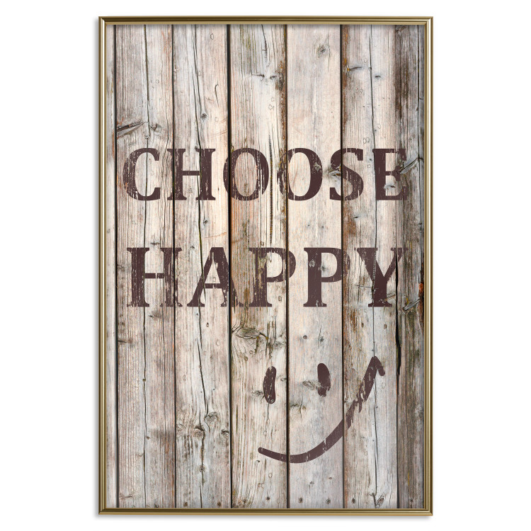 Wall Poster Choose Happy - black English text on a background of wooden planks 125864 additionalImage 16