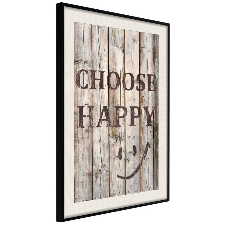 Wall Poster Choose Happy - black English text on a background of wooden planks 125864 additionalImage 3