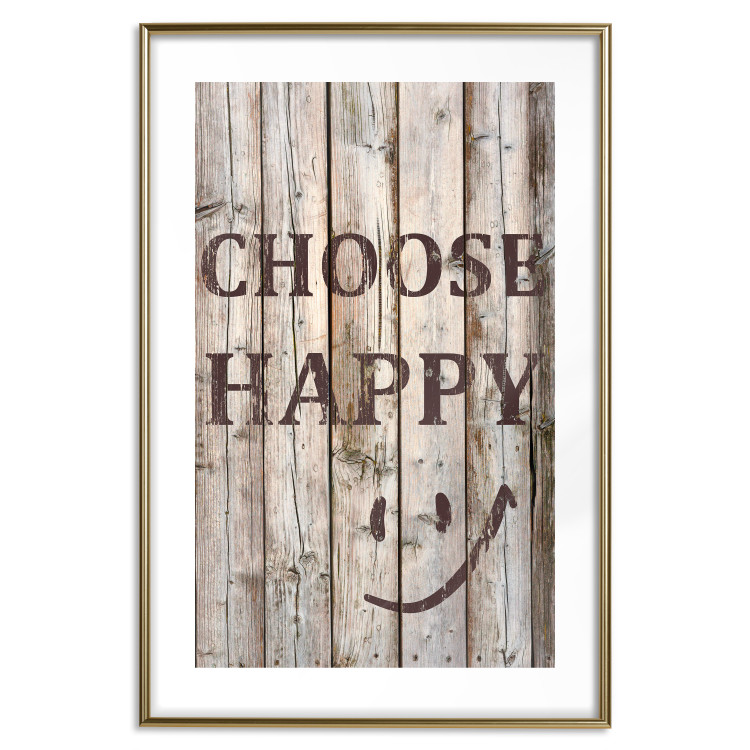 Wall Poster Choose Happy - black English text on a background of wooden planks 125864 additionalImage 16