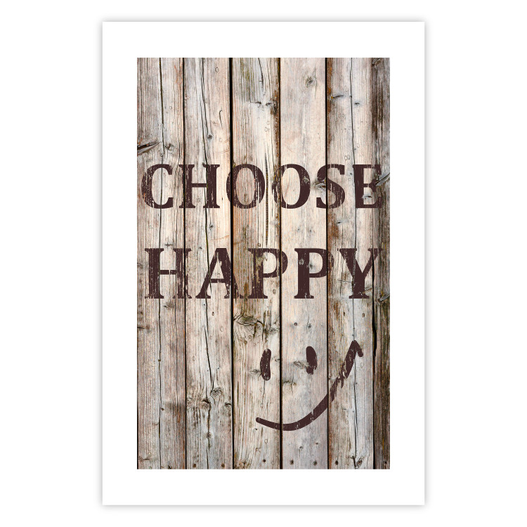 Wall Poster Choose Happy - black English text on a background of wooden planks 125864 additionalImage 25