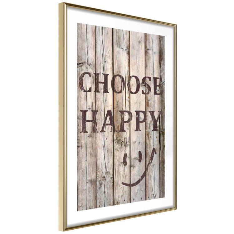 Wall Poster Choose Happy - black English text on a background of wooden planks 125864 additionalImage 6
