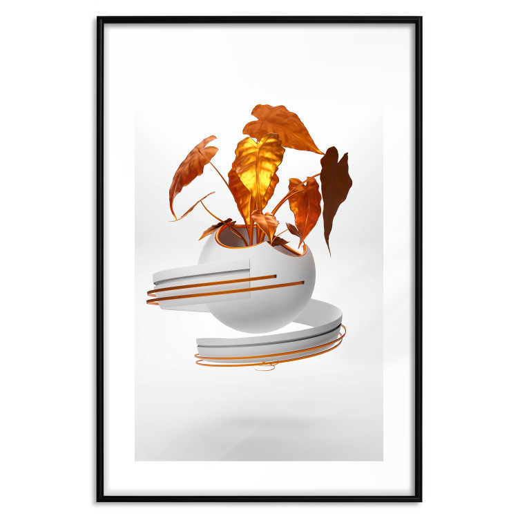 Poster Copper Leaves - abstract vase with golden leaves on a white background 126064 additionalImage 19