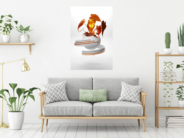 Poster Copper Leaves - abstract vase with golden leaves on a white background 126064 additionalImage 20