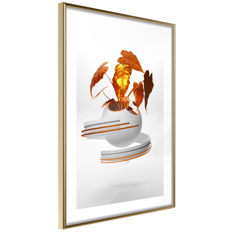 Poster Copper Leaves - abstract vase with golden leaves on a white background 126064 additionalImage 8