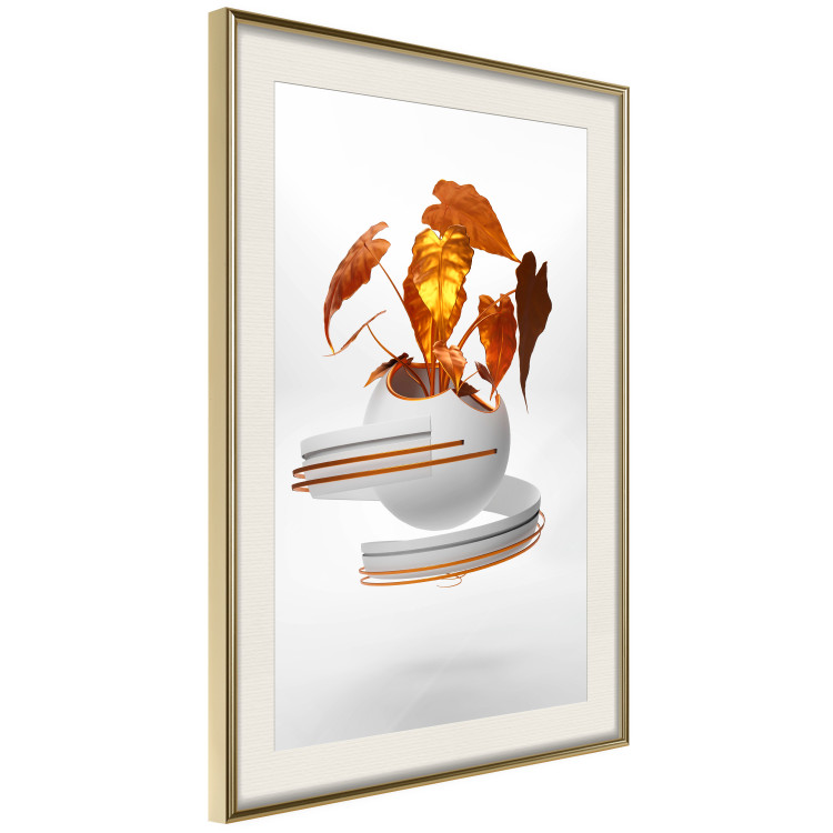 Poster Copper Leaves - abstract vase with golden leaves on a white background 126064 additionalImage 2