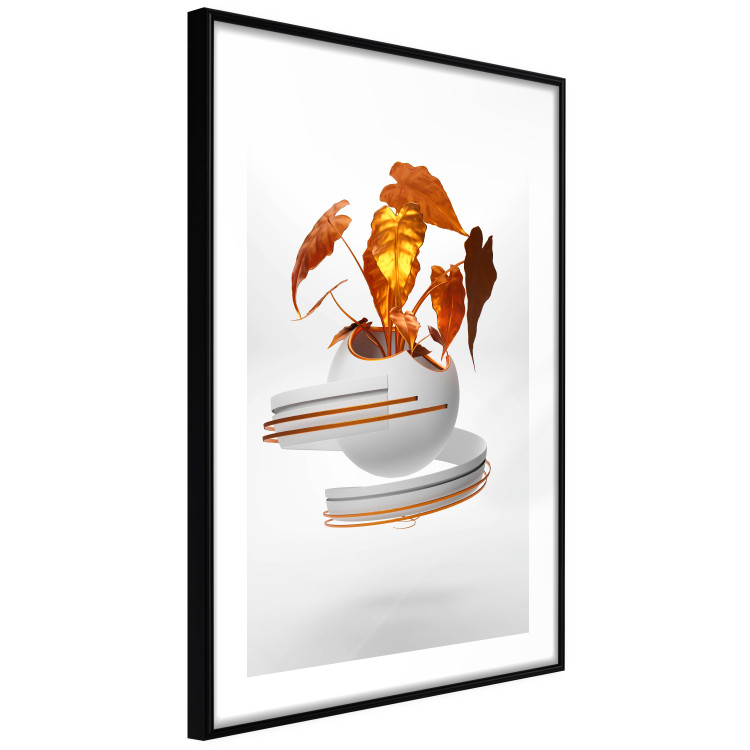 Poster Copper Leaves - abstract vase with golden leaves on a white background 126064 additionalImage 13