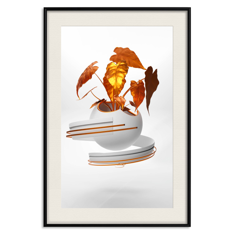 Poster Copper Leaves - abstract vase with golden leaves on a white background 126064 additionalImage 27