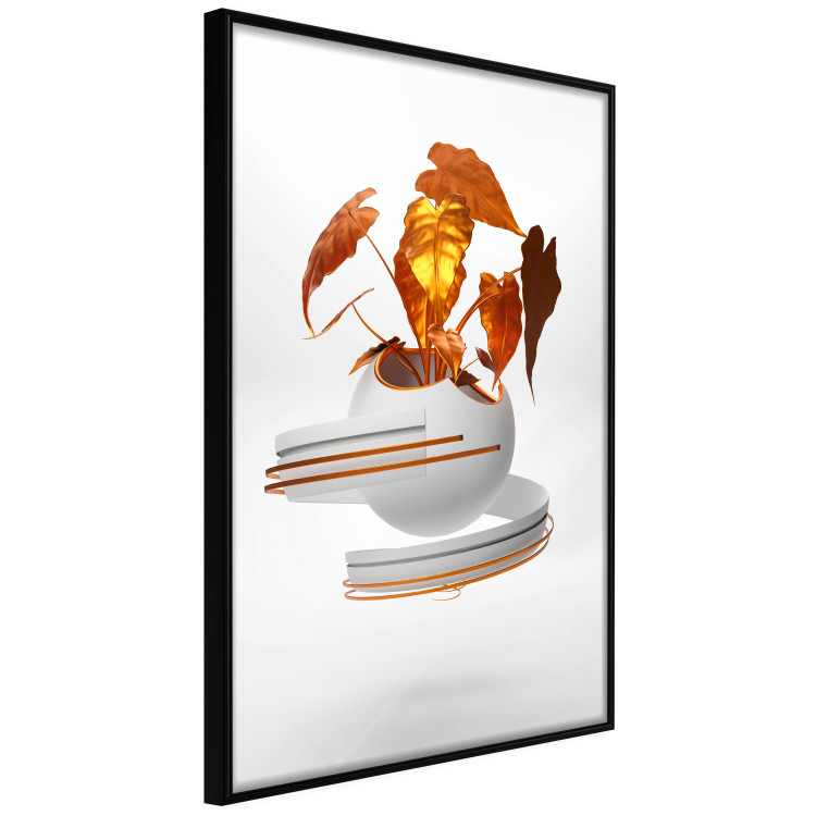 Poster Copper Leaves - abstract vase with golden leaves on a white background 126064 additionalImage 10