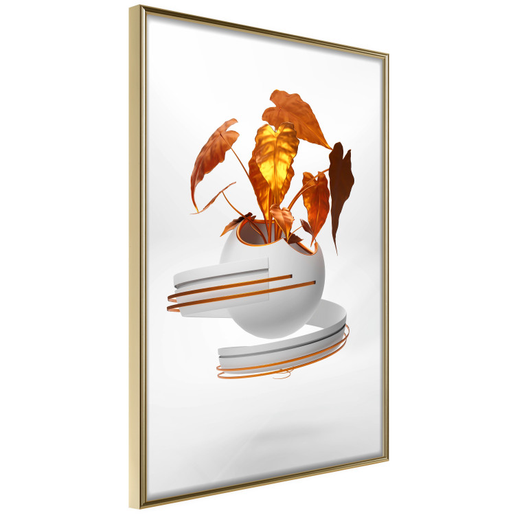 Poster Copper Leaves - abstract vase with golden leaves on a white background 126064 additionalImage 14