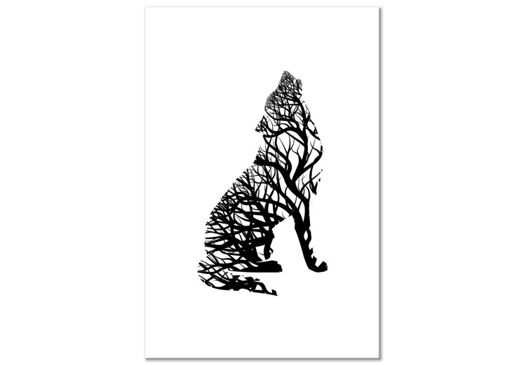 Canvas Print Black wolf - an abstract animal outline filled with branches 126664